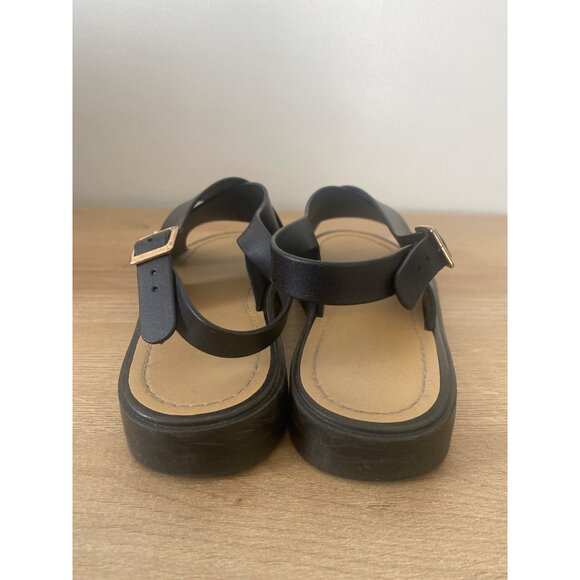 New! Women's Black Crisscross Strap Sandals With Adjustable Ankle Buckle Size M - Picture 3 of 7
